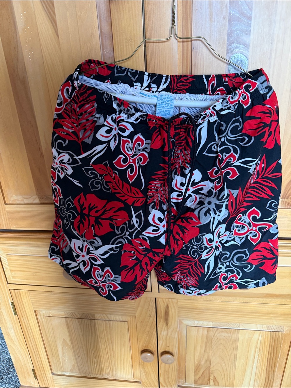 Men's Black & Red Floral Swim Trunks
